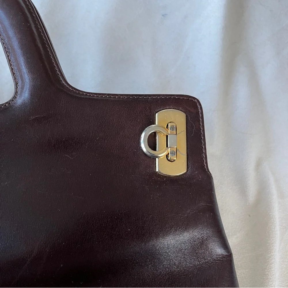 Salvatore Ferragamo Wanda Vintage Briefcase Style Structured Brown Leather Bag - Picture 5 of 10